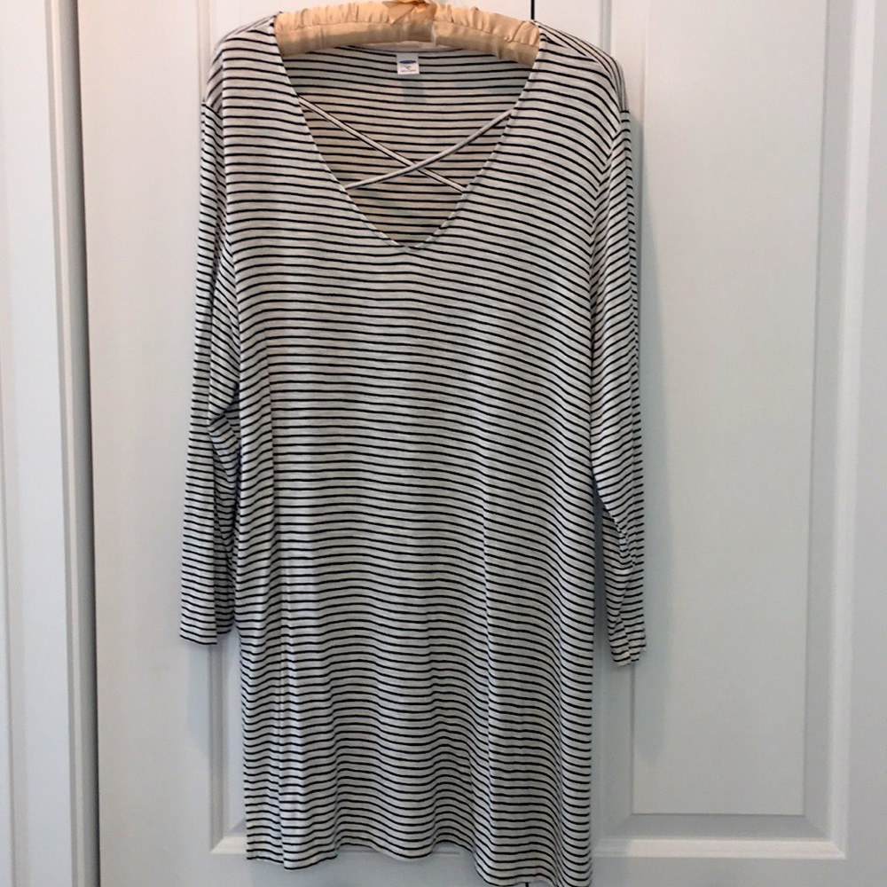 Criss cross top, stripe shirt